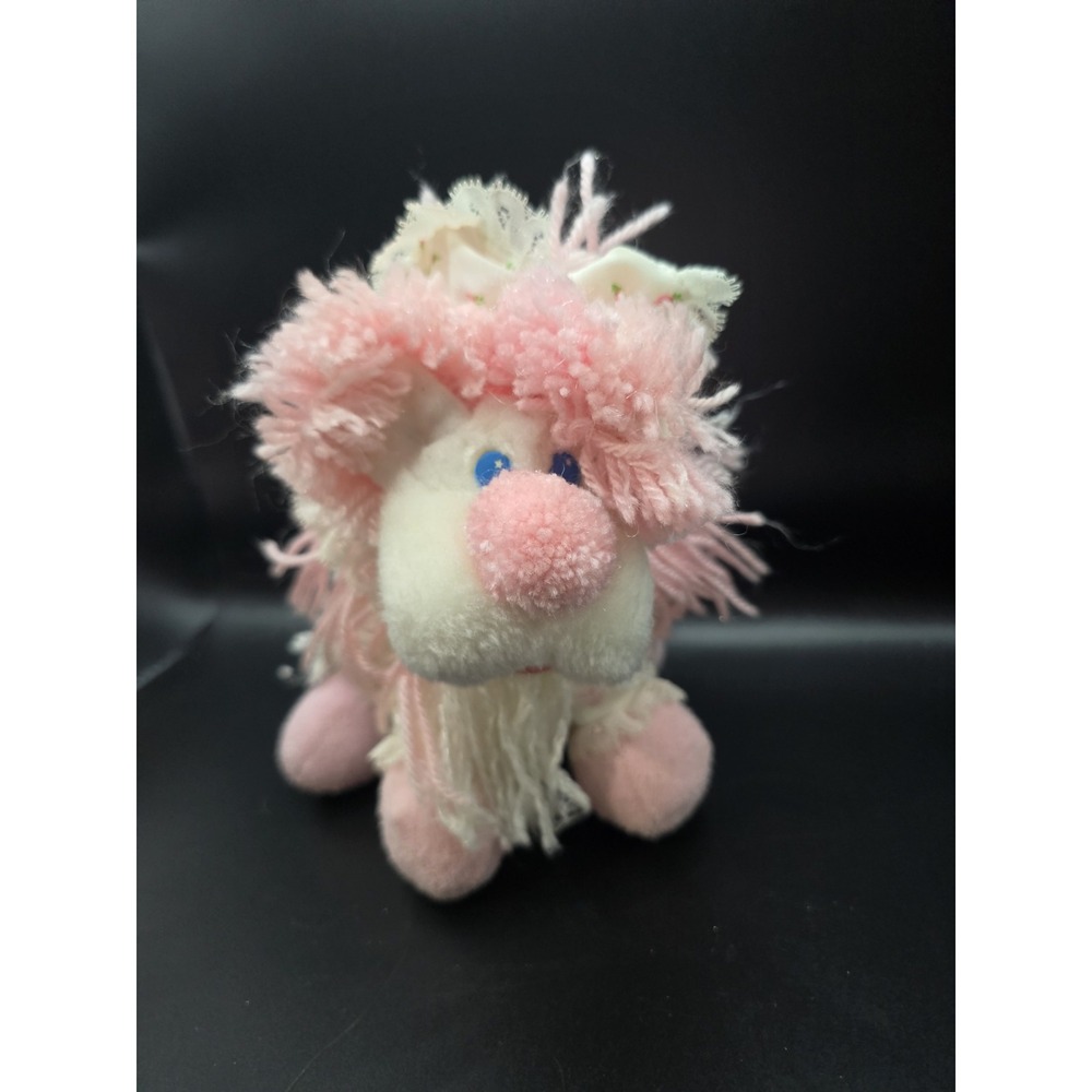 Vintage 1986 Disney Kenner Fluppy Dogs Pink White Yarn Plush Stuffed Animal
